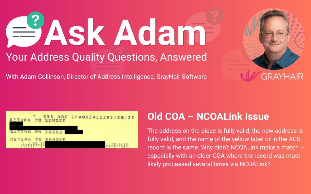 ASK ADAM: Old COA – NCOALink Issue
